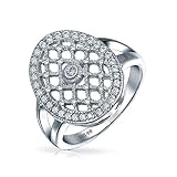 Art-Deco-Stil Mode Große Ovale Pflaster Cluster Cz Engagement Statement Ring Für Frauen Für Teen 925 Sterling Silb