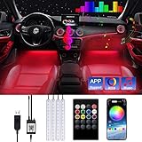 Yuragim Innenraum Ambientebeleuchtung Auto LED Innenbeleuchtung, Auto LED Fußraumbeleuchtung, RGB Auto Scheinwerfer mit APP Control & Remote Control, 48 Strip Mehrfarbige Atmosphäre Licht mit USB