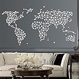 TTCI-RR Wandtattoo, Motiv: Geometrie Weltkarte, Vinyl, Wandaufkleber, für Haus, Wohnzimmer, Büro, Dekoration, Schlafzimmer, Dekoration, Tapete, Wandaufkleber (Farbe: Weiß, Größe: XL, 116 x 58 cm)