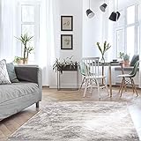 MyShop24h Teppich Wohnzimmer- 160x230cm - Grau - Kurzflor - Meliert Ornamente Modern Vintage Schlafzimmer Marmor Optik Dek