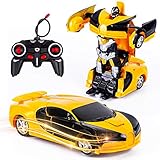 Vubkkty Ferngesteuertes Auto mit Fernbedienung,Transformator Ferngesteuertes Auto Spielzeug für Jungen 2 in 1 rc Auto Kinder Roboter Spielzeug ab 6 7 8 9 10 Jahre Gelb Schw