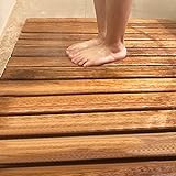KDDFN Teak Badematte rutschfest,Luxus-Badematte aus Bambus,Bambus Badematte für die Dusche,Umweltfreundlicher Teppich für Badezimmer,Innen- und Außeneinsatz,Hellbraun (55x120cm/22x47in)