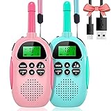 Walkie Talkie für Kinder，Wiederaufladbarer funkgerät,3 km Reichweite,Junge Mädchen Spielzeug 3-10+ Jahre 8 Kanäle VOX Scan,Walky Talky für Abenteuer im Freien, Camping, Wandern 2 Stück-Rosa B