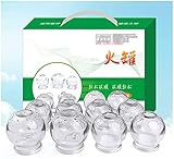 SDFOOWESD schröpfgläser schröpfgläser silikon schröpfgläser mit vakuumpumpe Schröpftherapie-Sets mit 12 Tassen, Schröpftherapie-Set aus dickem Glas für Profis, chinesisches Schröpftherap
