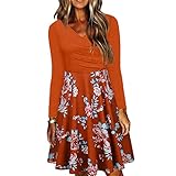 Damen Kleider Partykleid Elegant Langarm Kleid A-Linie Plissee Knielang Shirtkleider Freizeitkleid Casual Rundhals Boho Blusenkleid Longshirt Winter Freizeit Maxi Herbstkleid L