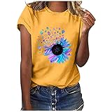 Yowablo T-Shirt Damen Kurzarm Casual Sommer Lose Shirt Oversize Oberteile T-Shirt Bluse Frauen Casual Printing Kurzarm O-Ausschnitt Loose Tops ( XL,3gelb )