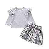 Kleinkind Säugling Kinder Baby Mädchen Rüsche T. Hemd Tops Plaid Bogen Rock Outfits einstellen A278