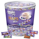 Milka Naps Mix 1 x 1kg Dose, Zartschmelzende Mini-Schokoladentäfelchen aus Alpenmilch, Erdbeer, Haselnuss und Crème au C
