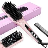 Glättbürste, Haarglätter Bürste mit Anti Verbrühen, Hair Straightener, Glättungsbürste, 30 Sekunden PTC Keramikheizung Technologie, Auto abgeschaltet,Tragbare Elektrischer Haarglättungsbürste (Rosa)