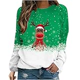 Overdose Damen Tunika Sweatshirts Rundhals Mode Merry Christmas Xmas Tee Oberteile Loose Lange Ärmel Blusen Longshirts Pullover Weihnachtsdruck Casual Tshirt Top
