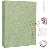 Fotoalbum zum Selbstgestalten, AIOR Schwarze Seiten Fotoalben Scrapbook Groß zum Einkleben, Leinen Nachfüllbar Fotobuch Gästebuch Stammbuch, Geburtstag Jahrestag Geschenk, Grü