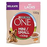 PURINA ONE Mini/Small Delicate Hundefutter nass für kleine Hunde, reich an Lachs & Reis, 20er Pack (20 x 100g)