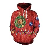 XPDD Weihnachtspullover Herren Frauen Hoodie Kapuzenpullover Winter Weihnachten Langarm Sweatshirt mit Kapuze Mantel Pullover Outwear Freizeitjacke Kapuzensweatshirt Christmas Casual Lustig H