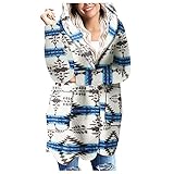 TTWOMEN Damen Fleece-Hoodie mit Taschen Karierter Oversized-Cardigan mit offener Naht und Kapuze Langarm-M