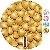 EinsSein® Schokoherzen Pearl 500g ca. 277 St. gold med. Gastgeschenke Hochzeit Schokodragees schokolinsen dragees Süssigkeiten Taufe herz candy bar Candybar Hochzeitsmandeln Taufmandeln herzdrag