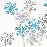 HOWAF 30pcs Schneeflocken Frozen Tortendeko Cupcake Topper Weihnachten Schneeflocken Frozen Pop Figuren Deko für Torten Fondant Muffins Zucker, Weihnachten Tortendeko für Kindergeburtstag H