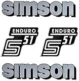 Unbekannt 4-teiliges Aufkleber Set Simson S51 Enduro silber/schwarz für Tank und Seitendeck