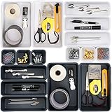 WUWEOT 16-teilige Schubladen Ordnungssystem Schubladen Organizer Schubladeneinsatz Aufbewahrungsbox Schreibtischschubladen Organizer für Kosmetik Schreibtisch Büro Bad Küche Weiß und Dunkelg