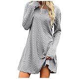 BISADXQ Strickkleider für Damen Zopfmuster Pullover Langarm Rundhals A-Linie Pullover Kleid Strick