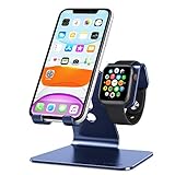 OMOTON Watch Ständer, 2 in 1 Handy und Watch Halter Desktop Halterung Kompatibel mit Alle Handys und Watch Serie SE/7/6/5/4/3/2/1, Tisch Halter Aluminium für Phone SE/13/12/11/Pro Max/Pro, B
