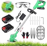 Aorsher Schnurlose String-Trimmer-Gras-Pinsel-Fräser-Kit Mit 2 21-V-Batterie, Leichte Gartenwerkzeuge, Klinge Ersetzen Für Rasenpflege,Grü