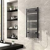 Meykoers Gebogen Badheizkörper Elektrisch 1000 x 500 mm Handtuchheizkörper 500 Watt Anthrazit Mittelanschluss für Wasser und Strom, mit Kabel und Stecker mit S