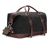 BAOSHA HB-14 Vintage Segeltuch Canvas PU Leder Unisex Handgepäck Reisetasche Sporttasche Weekender Tasche für Kurze Reise am Wochenend Urlaub Arbeitstasche 40 Liter Aktualisiert (Schwarz)