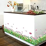 WandSticker4U®- Wandtattoo Blumenwiese mit Libellen I Breite: 2.3M I Wandsticker Wiese Frühling Fensterbilder Blumen Gras Bordüre I Wand Deko für Wohnzimmer Kinderzimmer Flur F