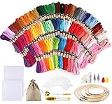 100 Farben Stickerei Set,Kreuzstich Starter Kit Stickerei Basteln Crafts FlossSticken Set für Freundschaftsbänder Stickerei Nähgarne Häkeln +5 pcs Bambus Stickrahmen, 2pcs Tuch, Nadeln S