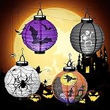 4 Stück Halloween Papier laternen Dekoration, Halloween Papierlaterne, Faltbar Lampenschirm Papier, Ideal für Halloween/Outdoor/Junge Mädchen Kinder/Sankt Martin Party/Partydekorationen (Type C)