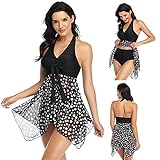 OverDose Damen 2PCS Frauen Blumendruck Sommer Übergröße Bikinis Tankini Swim Kleid Badeanzug Beachwear gepolsterte Bademode Frauen Plus Size Beachwear Badeanzüge Bikini Set(Schwarz,EU42)