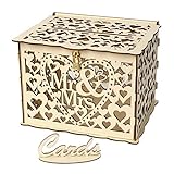 PRETYZOOM Hochzeitskartenbox aus Holz, rustikal, hohl, mit Schloss und Gummiringen für Hochzeit, Brautparty, Party-Dekorationen (kleine Größe)