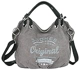 J JONES JENNIFER JONES Große Damen Handtasche aus Canvas und Echtleder Vintage Look Casual Schultertasche Umhängetasche Farbe G