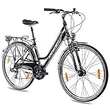 KCP 28 Zoll City Bike - Estremo Lady - Damen Trekkingfahrrad mit 21 Gang Shimano Tourney Kettenschaltung und Nabendynamo, bequemtes Tourenfahrrad für F