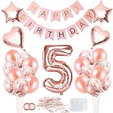 Bluelves 5 Geburtstag Deko, 5. Geburtstag Dekoration, 5 Jahr Geburtstagdeko, 5 Ballon Rosegold Deko, Luftballon 5. Geburtstag Deko, 5 Geburtstag Mädchen, 5 Geburtstag Frau, Deko 5 Geburtstag M