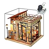 WonDerfulC Holz Miniatur Shop Puppenhaus Kit Buchhandlung Modellieren Gebäudemodell 3D Handmontiertes Puppenhaus mit Musikbewegung für Weihnachten und Neujahr Hochzeitsgeschenk