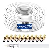 deleyCON HQ 50m SAT Koaxial Kabel 130dB - 4-fach geschirmt für DVB-S - S2 DVB-T und DVB-C - Stahl/Kupfer Innenleiter - 4K 1080p FULL HD HDTV - inkl. 10x vergoldete F-Steck