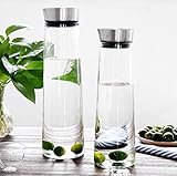 Wasser Krug Glas-Karaffe Borosilikatglas Wasserkaraffe Kaltes Eistee Wasserkanne mit Deckel aus Edelstahl für Wasser, Milch, Saft, Limonade und kohlensäurehaltige Getränke geeignet (1.5L)