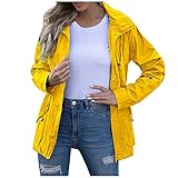 Regenmäntel für Frauen Revers Reißverschluss Winddicht und Wasserdicht Mantel Regenmantel Regenjacke, gelb, 48