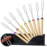 Adoric 8 Stück Grillspieß Marshmallow Roasting BBQ Sticks Teleskop Edelstahl Spieße - Perfekte Gabeln für Hot Dogs, BBQ