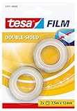 tesafilm doppelseitig im 2er Pack - Doppelseitiger Klebefilm für Fotos, Papier und leichte Kartonagen - transparent - 12 mm breit, 2 x 7,5