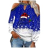 Timitai Frauen Lose Weihnachten Schneeflocke Hut Print Sexy Trägerlose Laterne Hängendes Hals T-Shirt Herbst Tops für F