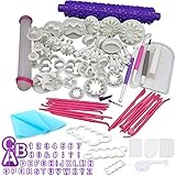 Anokay DIY 101tlg. Backen Fondant Stempel Tortendeko Ausstecher Ausstechformen Auswerfer Modellierwerkzeug Glätter Fondant Formen Marzipan-Messer Kuchendekoration Set Backen mit Spritzb