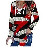 Overdose Damen Bluse Langarmshirts T-Shirts Beiläufig Hemd Tops Oberteile Hoodie V-Ausschnitt Drucken Longshirts Tunika Kordelzug Streetwear Fashion Button Lock