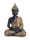 TEMPELWELT Deko Figur Buddha Statue Amithaba sitzend 15 cm hoch, Polystein schwarz Gold, Dhyani-Buddha Dekofigur Thai Buddha Statue Buddhafig
