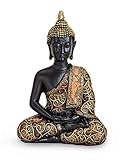 TEMPELWELT Deko Figur Buddha Statue Amithaba sitzend 15 cm hoch, Polystein schwarz Gold, Dhyani-Buddha Dekofigur Thai Buddha Statue Buddhafig