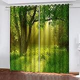 HOMEIEU Wohnzimmer Verdunkelungsvorhänge, Schlafzimmer Öse Isolierung Raum Verdunkelungsvorhänge 3D, Grüne Waldlandschaft (W132xH114cm-2PCS)