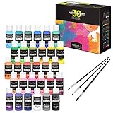 Magicfly 30 Farben Acrylfarbe Set 60ml, ungiftig, Reichhaltige Pigmentfarben Bastelfarben mit 3 Pinseln, für Leinwand, Holz, Keramik, Stoffmodell für Anfäng