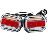 AGRISHOP Magnetische LED Rückleuchten für Anhänger Set 10-30V,LED Anhänger Heckleuchten Dynamisch Fließend,LED Rückleuchten Anhänger mit Magneten 7Poligem Stecker 7,5m Kabel Wasserdicht E-Mark