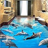 Wasserdichte selbstklebende 3D Boden Wandbild Unterwasserwelt Delphin Badezimmer Wohnzimmer Schlafzimmer Bodenaufkleber Malerei Tapete-200X140